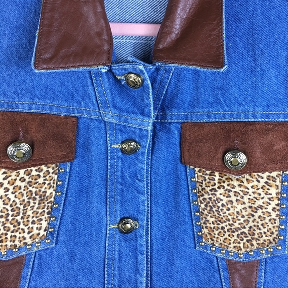 St. Maarten Dallas Vintage Leather Denim Mix Media Studded Vest Sz M - Picture 3 of 15